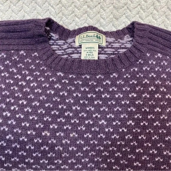 L.L. Bean women's purple classic lambswool birdseye knit sweater size M - Picture 10 of 11